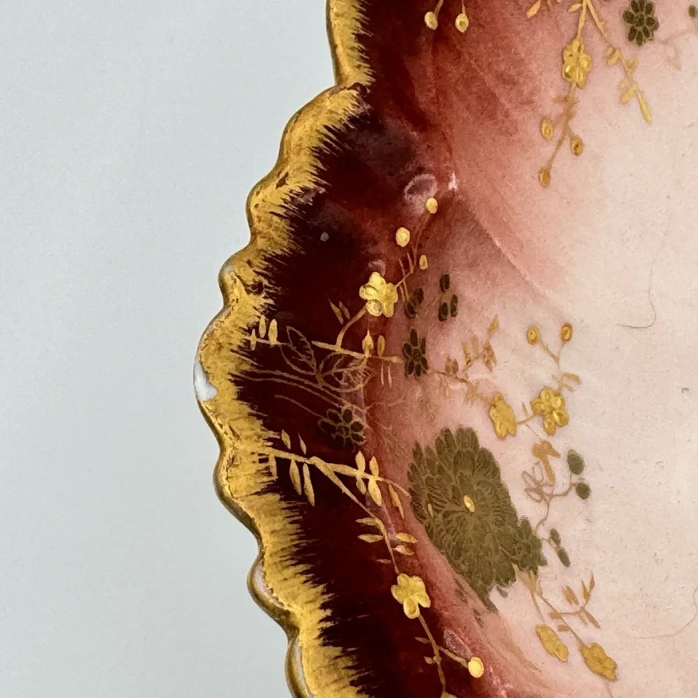 Antique Elite Limoges France Pink Gold Floral Scalloped Serving Bowl 10